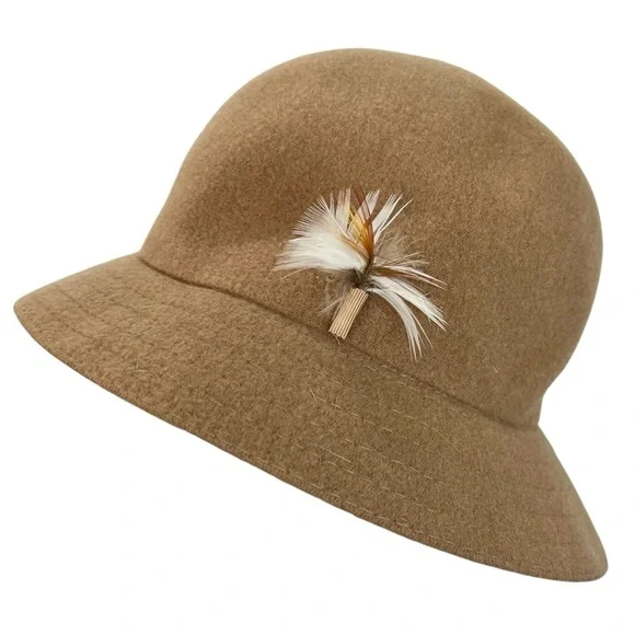 Vintage Aquascutum London classic preppy tan wool blend Kangol Adela bucket hat - Picture 1 of 15